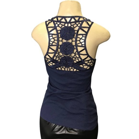 Cute Boho Navy Blue Crochet Back stretch tank top - Picture 1 of 3